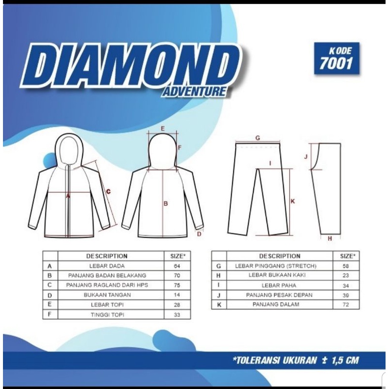 Jas Hujan Stelan Jaket Celana Transparan Plevia Diamond Backpack 7001