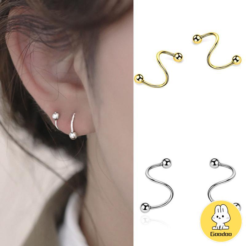 1 Pasang Anting-Anting Sederhana Baru Kepribadian Wanita Minoritas Double Spiral Ear Studs -Doo