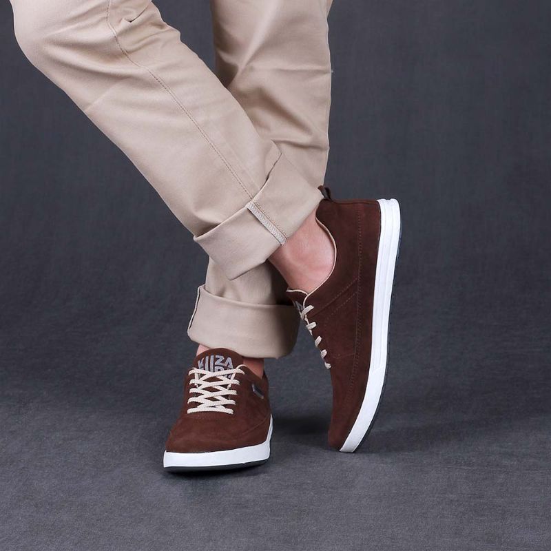 PROMO COD TERMURAH Sepatu Casual Sneakers Pria Coklat Tua | Sepatu Cowok Keren Kulit Distro | Sepatu Kets Sekolah Kuliah Kerja