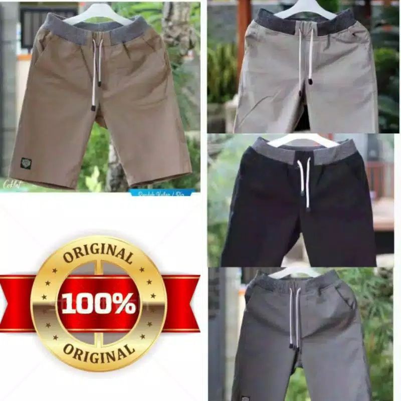 [Bisa COD] Celana Pendek Pria Cowok Dewasa Chino Rip Karet Pinggang Chinos Katun Twill Premiun