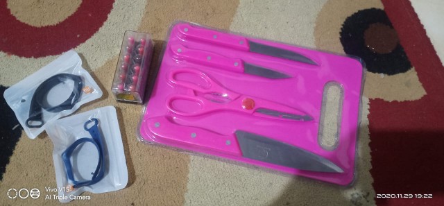 Set Pisau Dapur Talenan & Gunting 5 In 1 | Peralatan Masak | Alat Potong Serbaguna