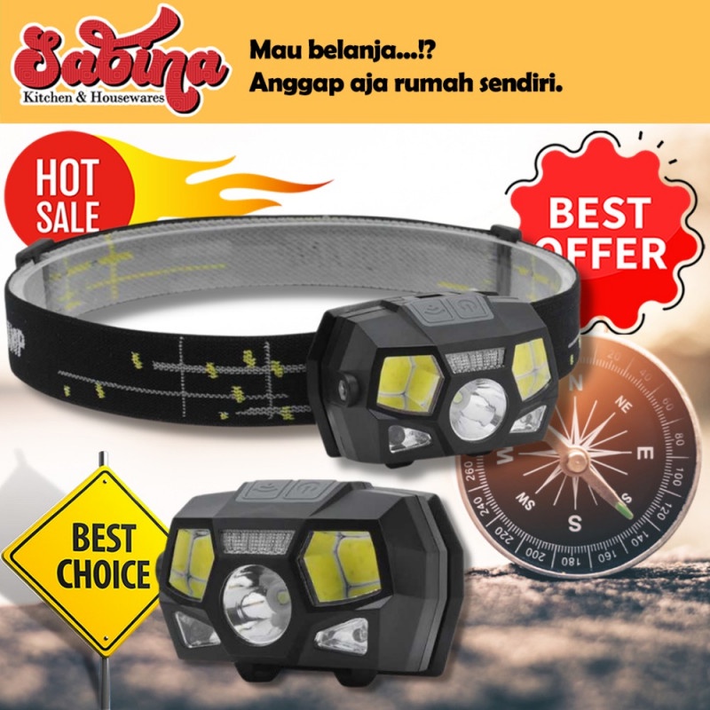 Headlamp LED Senter Kepala Rechargeable USB Motion XPECOB Waterproof