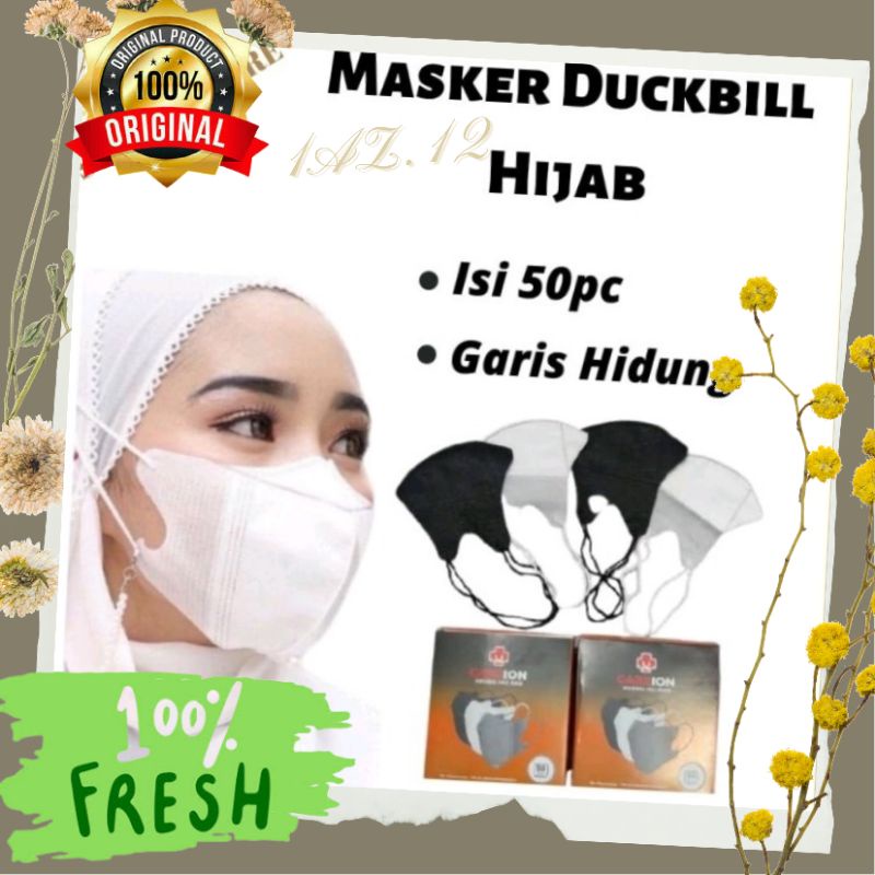 Masker duckbill duckbil hijab hitam putih careion Headloop 50 pcs alkindo warna warni 4ply orlee sen