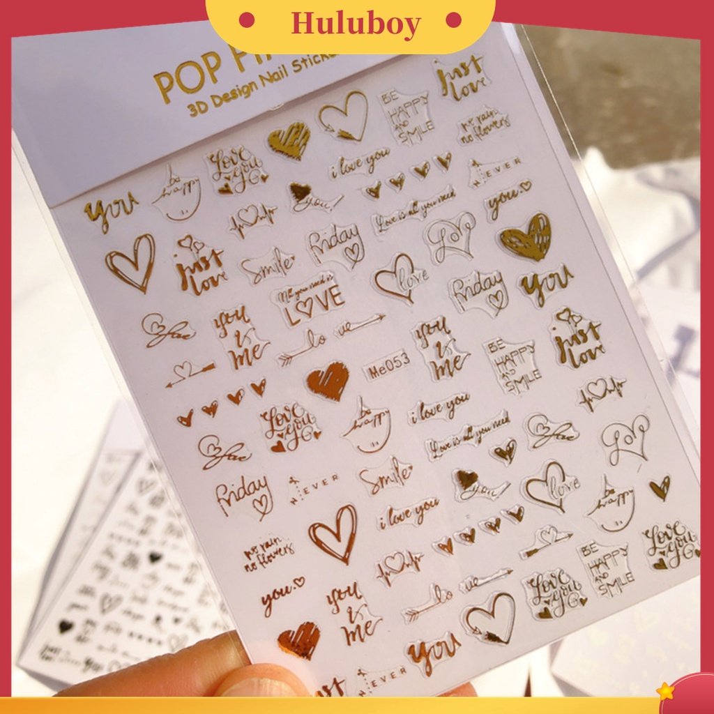 Huluboy Huluboy♡ Stiker Kuku Motif Hati 3D Untuk Manicure