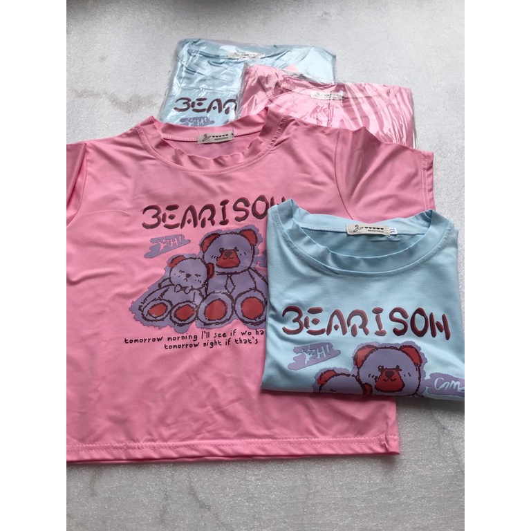 [littlecrab] Kaos Crop Wanita Beruang Bearison Crop Top Lucu Biru Pink Korean Style