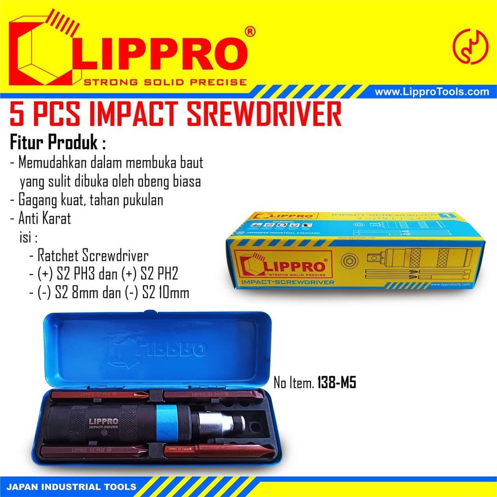LIPPRO 138-M5 Obeng Ketok Set 5 Pcs Impact Driver Obeng Gedor