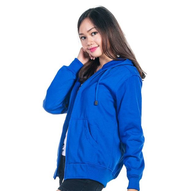 Jaket Polos Hoodie Zipper Biru Benhur