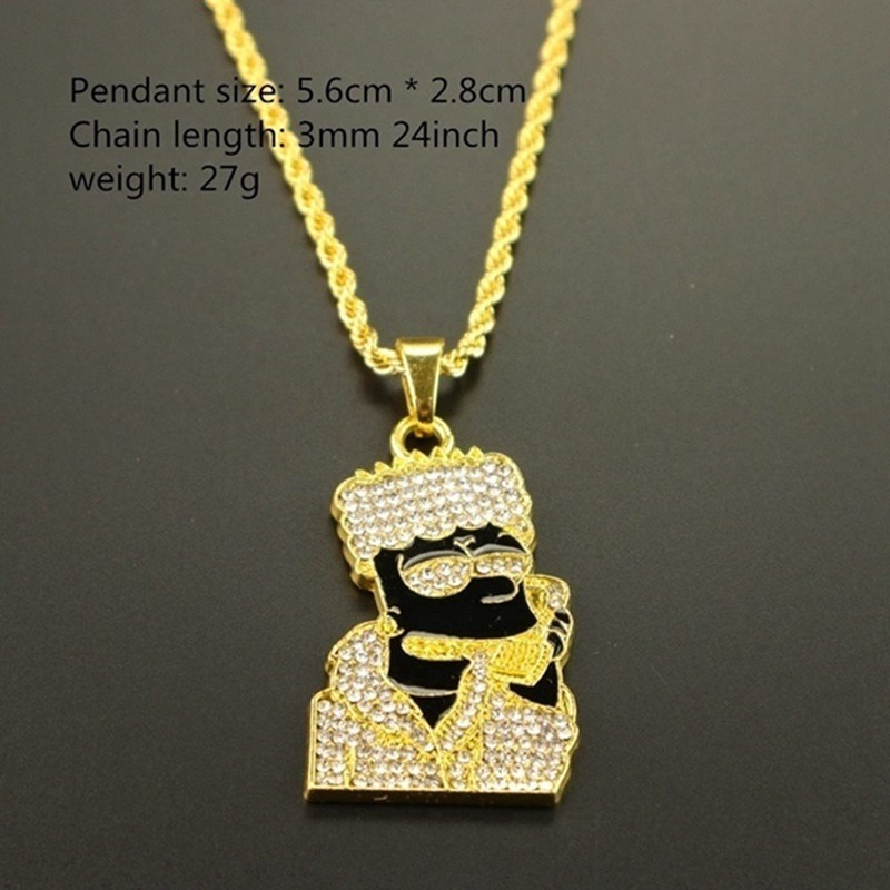 3mm 24 &quot;Rantai Memutar Hip Hop Es Keluar Hitam Gambar Pendant Kalung Perhiasan XX