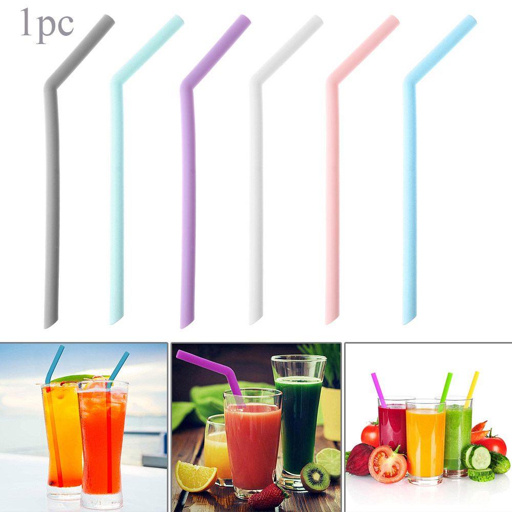 Sedotan Minum Portabel Bahan Silikon Warna Permen Reusable Untuk Bar