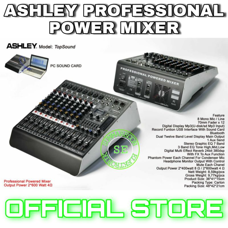 power mixer 8 channel original ashley top sound usb bluetooth recording soundcard