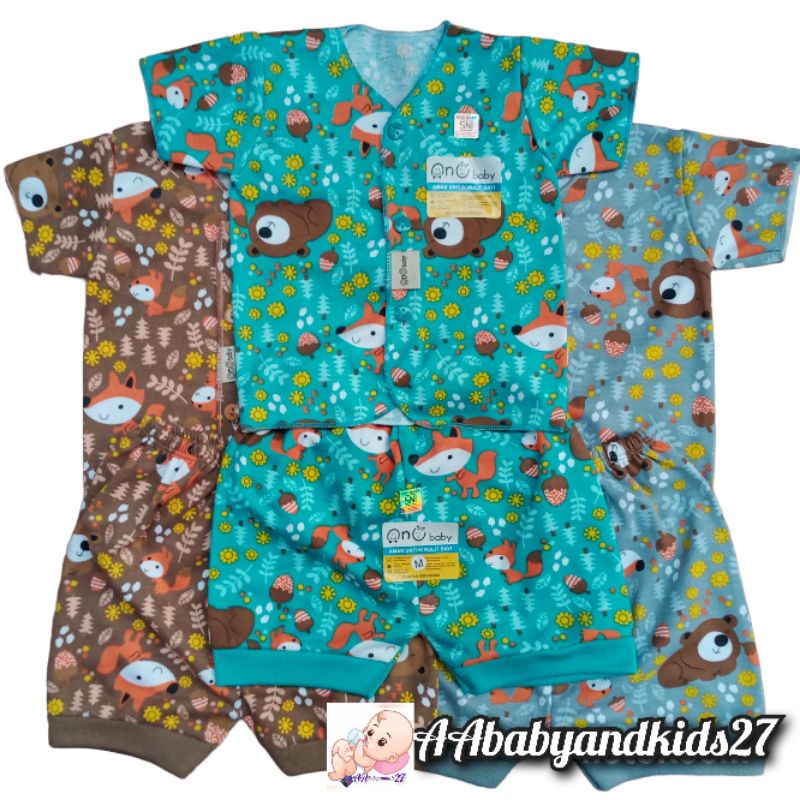 ONO BABY 3Pasang Setelan Baju Bayi Lengan Pendek Full Print Ukuran Newborn 0-4Bulan SNI HIGHT QUALITY