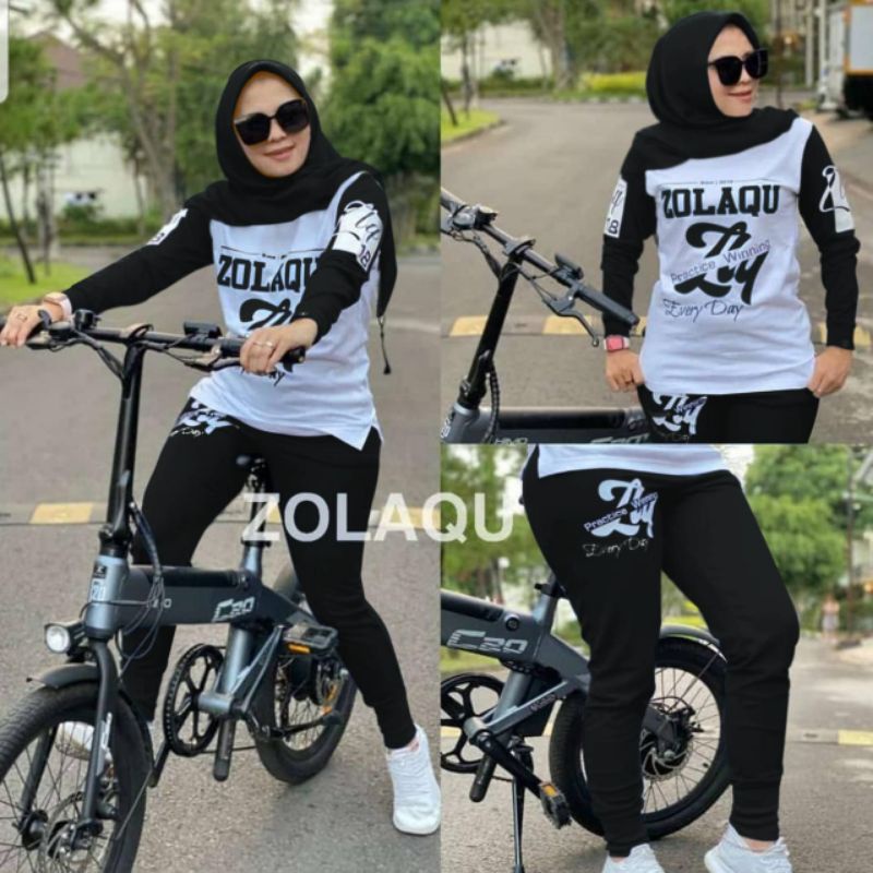 ELDE 12 - (SIZE L , XL , XXL - 3XL) SET ZOLAQU BIKE GOWES SETELAN WANITA BHN BABYTERY APLIKASI SABLON + LEG PJ 95 , STELAN OLAHRAGA MUSLIMAH / STELAN TRAINING / STELAN SERAGAM OLAHRAGA / ZUMBA DANCE