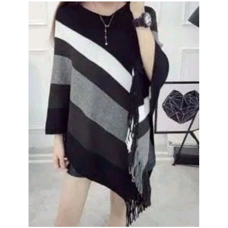 Poncho Blok - Baju Rajut - Atasan Wanita - Atasan Busui/LENGAN PANJANG