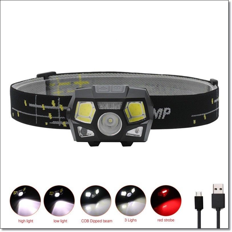 Senter LED Kepala Headlamp Flashlight Rechargeable USB + Motion Sensor XPE+COB 10000 Lumens - BL066