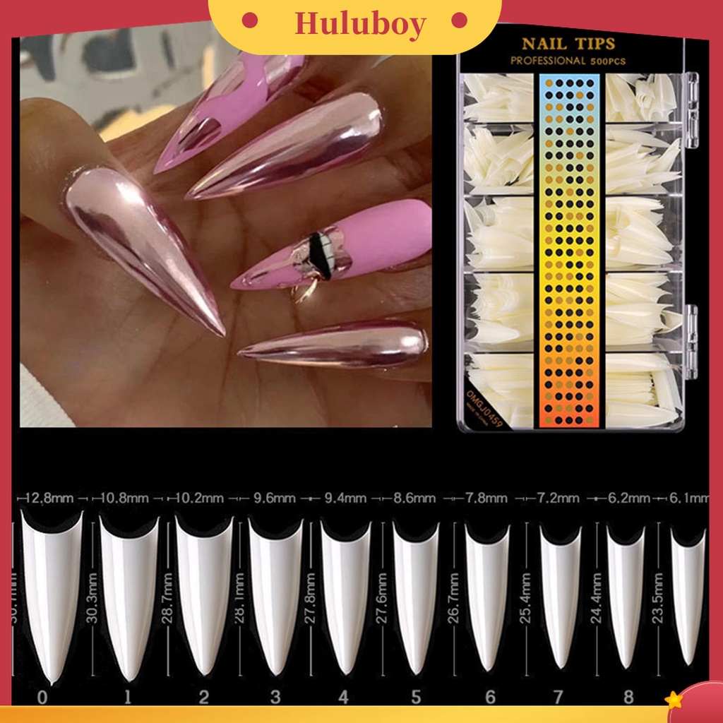 Huluboy Huluboy♡ 500pcs / Set Stiker Kuku Palsu Full Cover Bentuk C Lengkung Panjang Frosted Untuk Nail Art / Manicure DIY