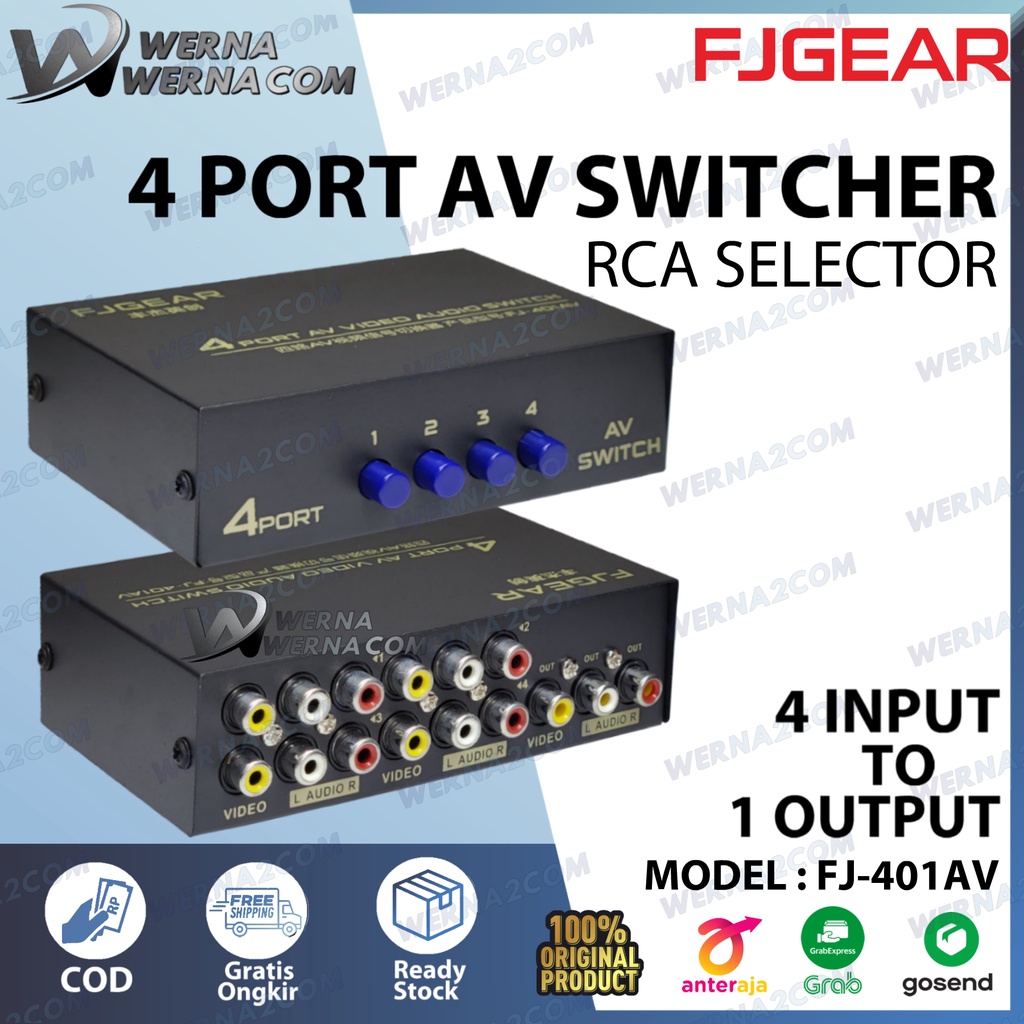 FJGEAR AV RCA Switch 4 Port Audio Video switch FJ-401AV