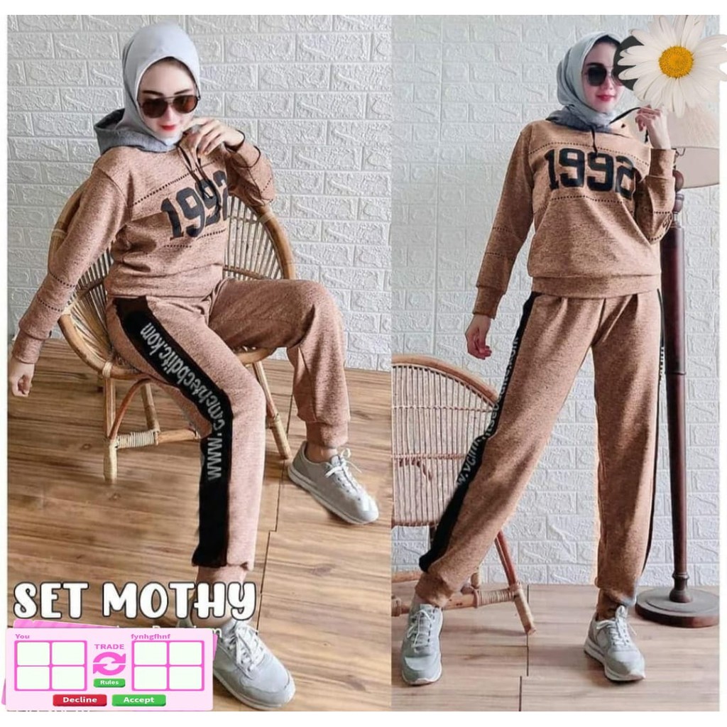 BISA COD // SET HODDIE MOTHI 1992 -mukzhop //  hoddie + jogger  satu det // fashion  cewe terbaru#ev