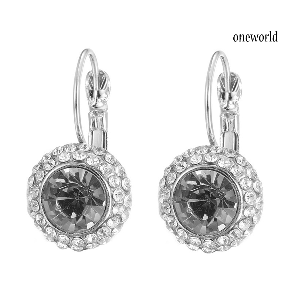 OW# Elegant Women Rhinestone Inlaid Round Dangle Leverback Earrings Jewelry Gift