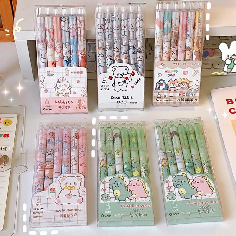 

6 Pcs Pulpen Gel 0.5mm Kawaii Gel Pen Ballpoin Gel Ink