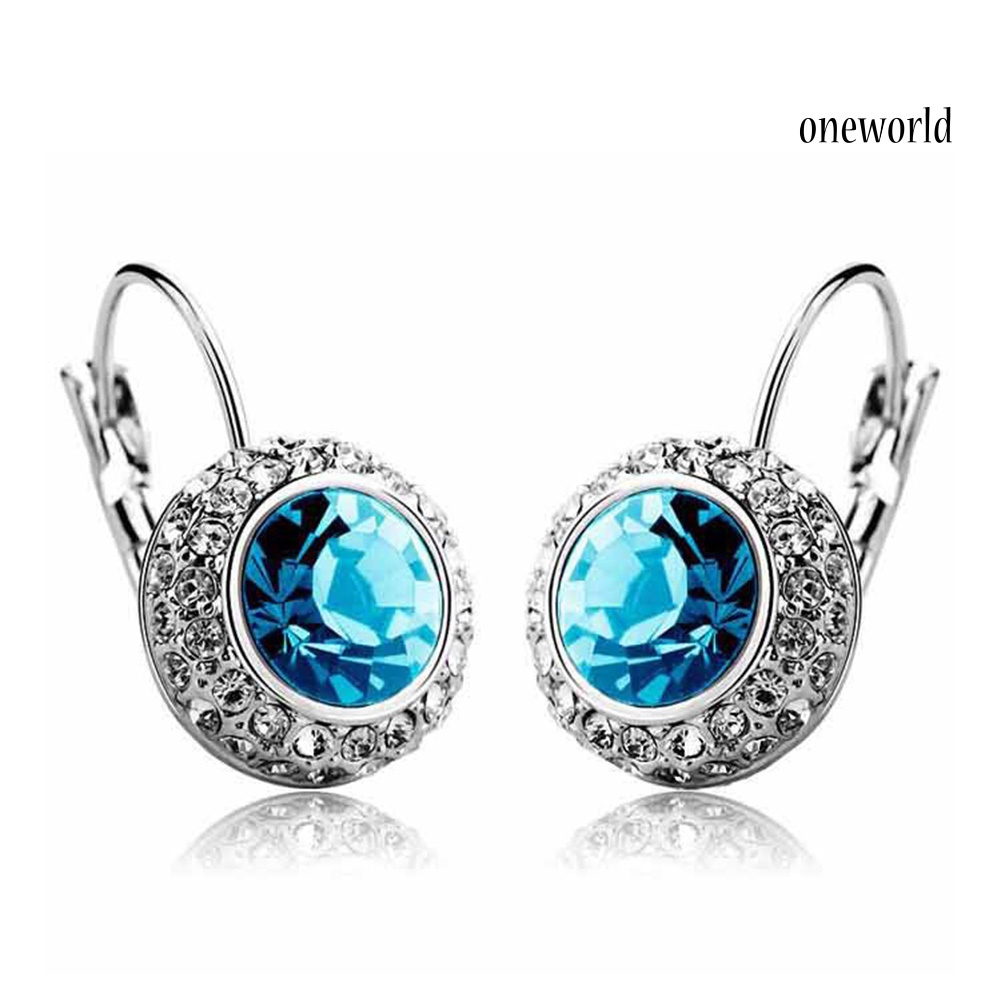 OW# Elegant Women Rhinestone Inlaid Round Dangle Leverback Earrings Jewelry Gift