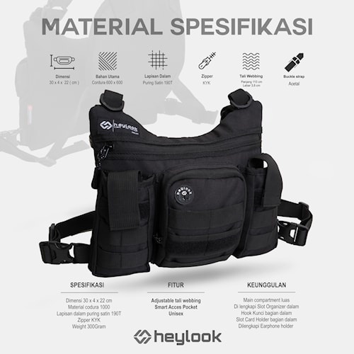 TAS DADA TACTICAL RIG BAG OUTDOOR TAS DADA SELEMPANG CHEST BAG TACTICAL HEYLOOK