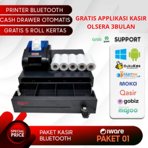 PAKET KASIR ANDROID PRINTER BLUETOOTH / CASH DRAWER / FREE KERTAS 5 roll