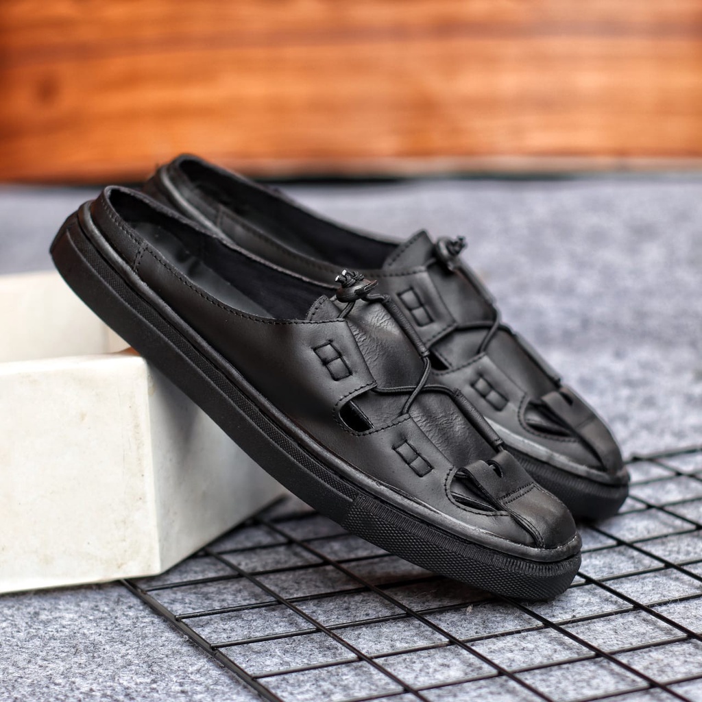 ENOZ X VELOZ - Sandal Slop Loafers Pria Kasual Kulit Asli Original Handmade Slip On Bustong Casual Cowo Laki Men ORI Terkini Sepatu Sendal Casual Cowok Keren Trendy Kekinian