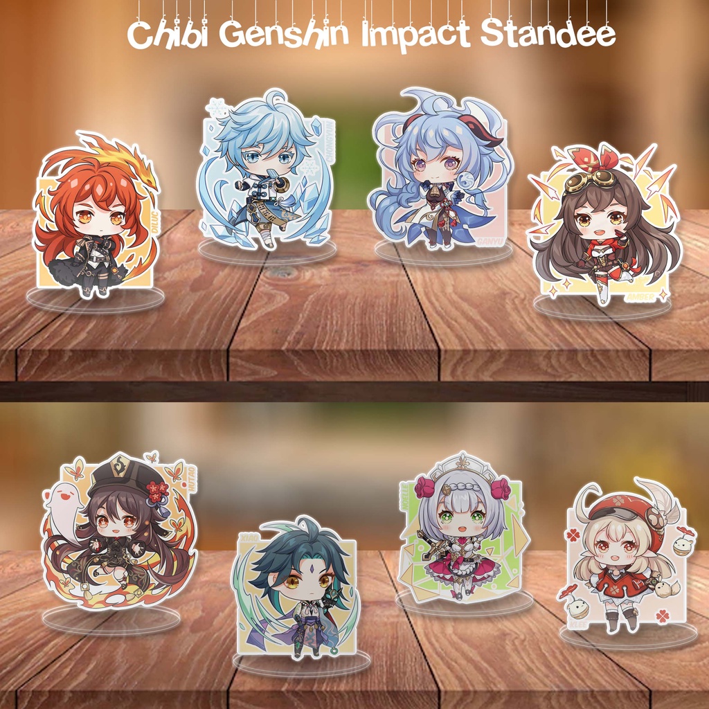 [STANDEE] gantungan kunci mihoyo action figure genshin impact murah akrilik hutao diluc chongyun amber xiangli jean venti barbara qiqi ganyu xiao fischl ningguang lisa childe ayaka