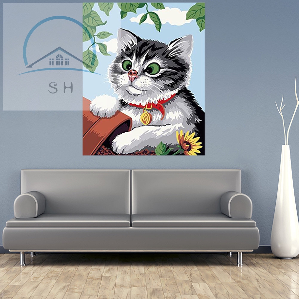 Lukisan Cat Minyak Gambar Kucing Lucu Bahan Kanvas Untuk Dekorasi