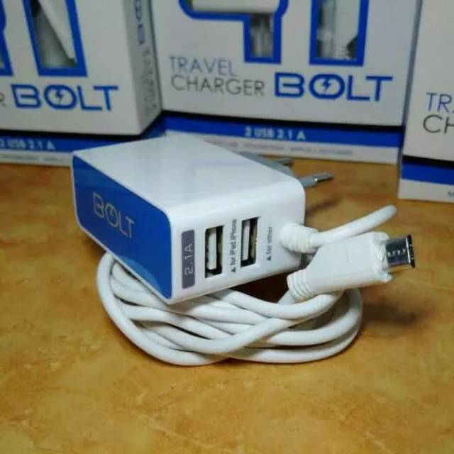 (BOLT) CHARGER MICRO USB 2.1A DUAL USB POWER ADAPTER FAST CHARGER BOLT