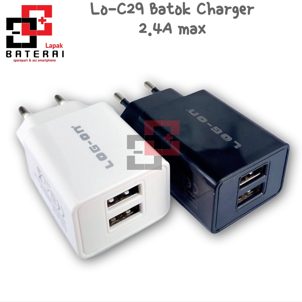 LOG - ON C29 Batok Adaptor Fast Charger 2 OutPut 2.4a Max 12W Auto ID | Batok Charger Multi Protection Best Seller