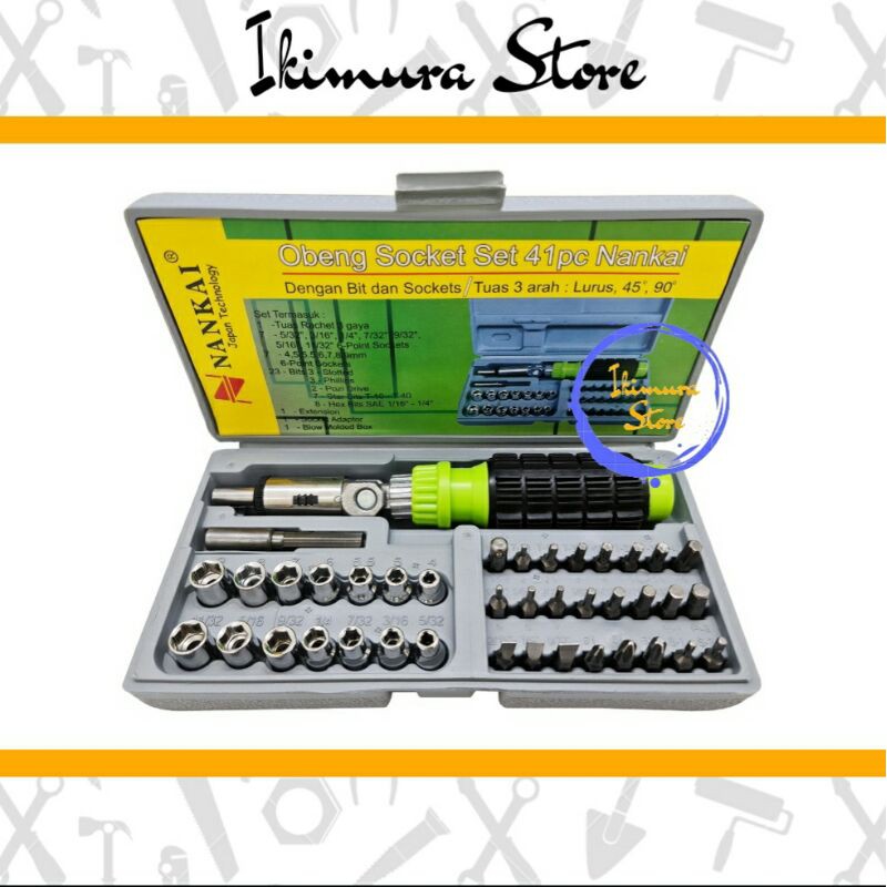 Obeng Socket Set 41pcs NANKAI Screwdriver Ratchet Kunci Sok Set 41 Pcs