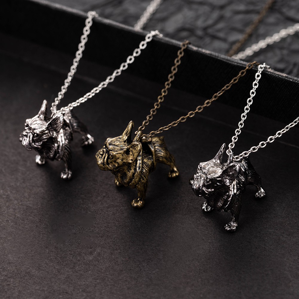 【COD Tangding】Pekingese Three-dimensional Fashion Cool Silver Black Pug Dog Pendant Unisex Necklace Chain Jewelry