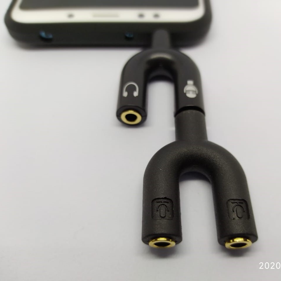 Splitter Podcast 2 Microphone Mic Input 1 Output untuk HP dan Laptop