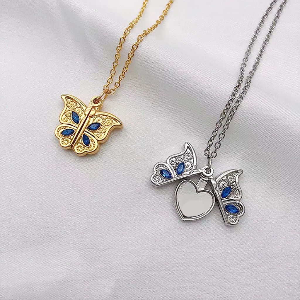 Hu Hu Hu Hu Hu Alat Bantu Pasang Kacamata♡ Kalung Liontin Butterfly Open Heart Aksen Berlian Imitasi Untuk Wanita