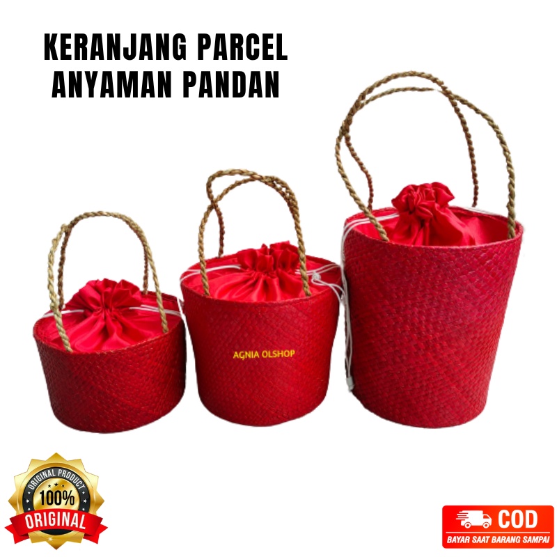 Tas Parcel Anyaman Pandan (Merah) Isi 1 Toples | 2 Toples | 3 Toples Keranjang Hampers