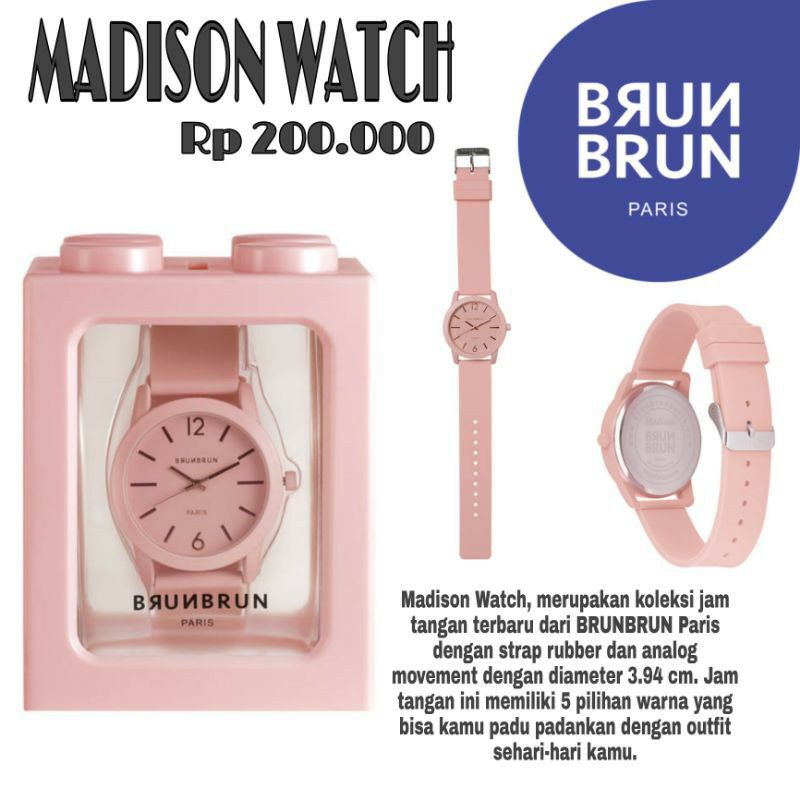 JAM TANGAN MADISON PINK ANTI AIR BRUNBRUN PARIS PROMO SOPHIE MARTIN PARIS KLUCE MELLY GOLD MOANA