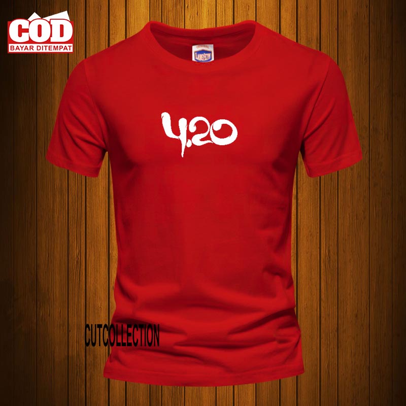 Baju Kaos Pria Lengan Pendek / Baju Kaos 420 Text Putih / Polo Shirt Distro Premium Quality