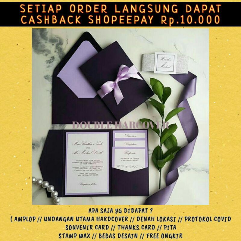 

CUSTOM UNDANGAN DOUBLE HARDCOVER AMPLOP UNGU PREMIUM WEDDING INVITATION MURAH