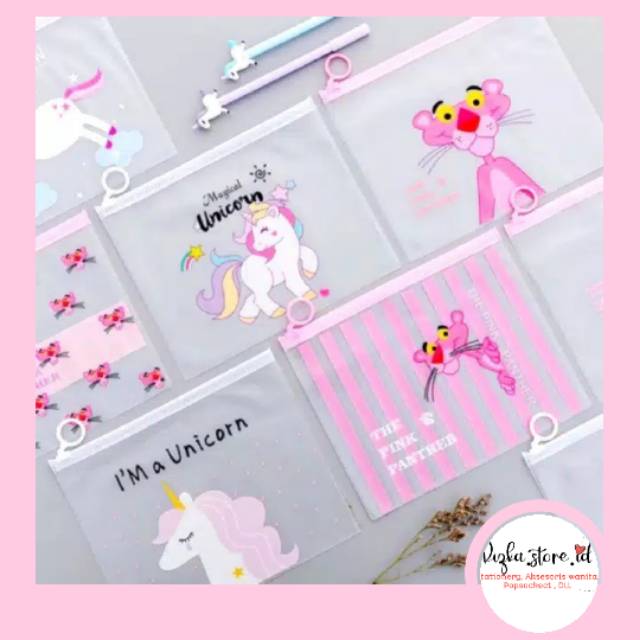 

ZIPPER BAG TRANSPARAN UNICORN & PINK PANTHER/TEMPAT PENSIL UNICORN - POUCH UNICORN