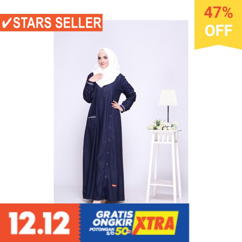 BUSANA MUSLIM PEREMPUAN FASHIONABLE CEWEK CANTIK / GAMIS NIBRAS BASIC NBC 01 NAVY TOYOBO POLOS