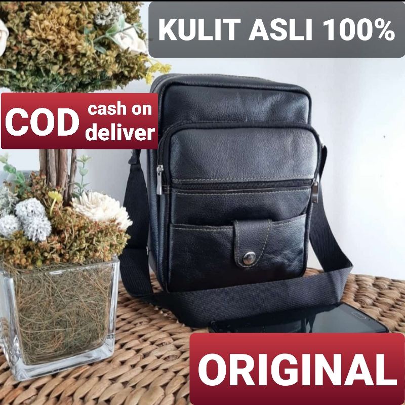 Tas Selempang Pria Kulit Asli Anti Air Anti Api New Elegant