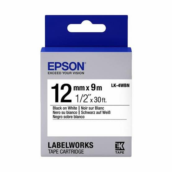 LK-4WBN Epson Label 12mm x 9m Black on White Labelworks Tape Cartridge