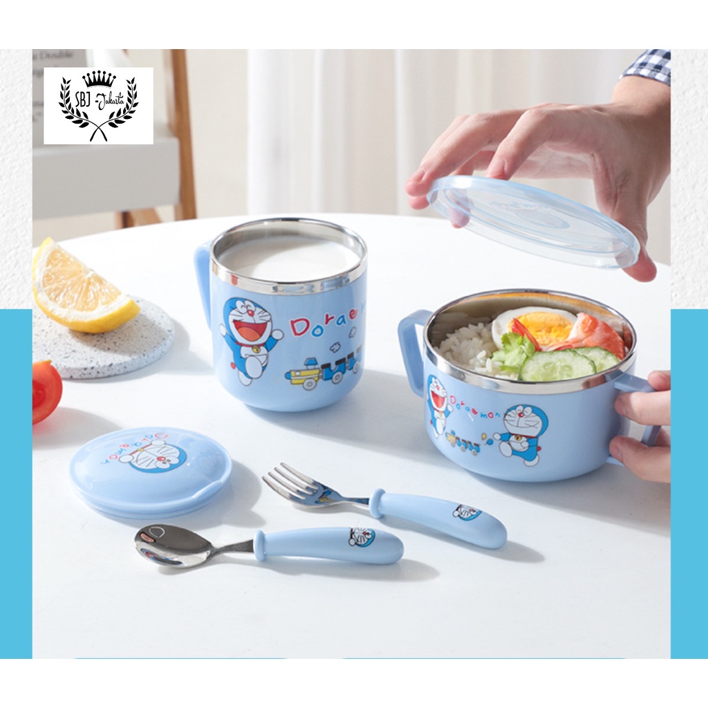 Stainless 304 SUS BPA Free Set Piring Gelas alat makan anak Tableware Peralatan makan anak