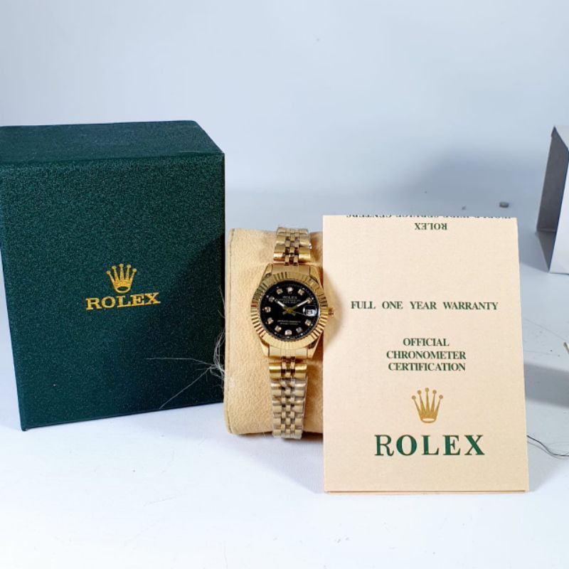 Jam Tangan Wanita Rolex Premium Case Gergaji Fullset Box Rolex &amp; Baterai Cadangan