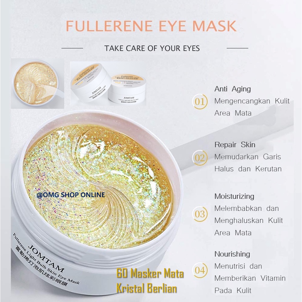 Isi 60 Lembar JOMTAM Fullerene Eye Mask Masker Mata Collagen Crystal Diamond ORIGINAL / Masker Mata Panda Kantung / Masker Mata Untuk Tidur / Eye Mask Collagen Bisa Untuk Leher Pipi / Masker Wajah Glowing dan Putih / Eye Serum Masker Organik Anti Aging