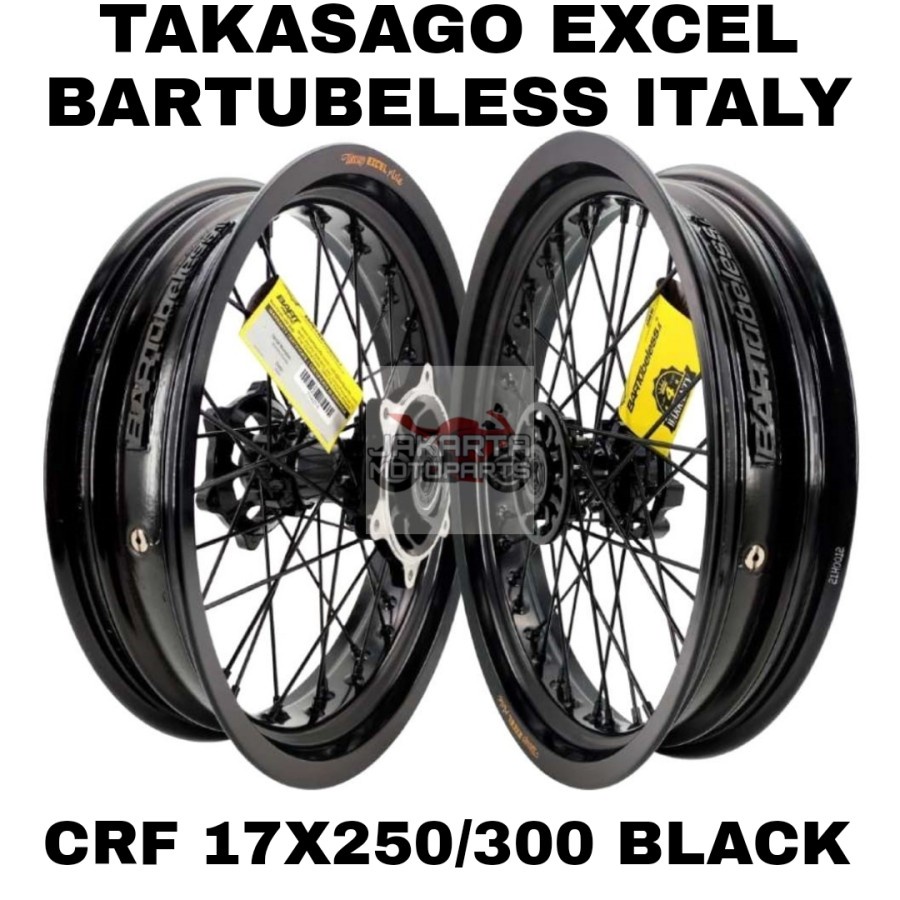VELG WHEELSET SUPERMOTO TAKASAGO EXCEL BARTUBELESS CRF 250 300 BLACK