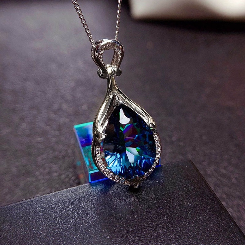 Kalung Liontin Pir Cubic Zirconia Warna Biru Untuk Wanita