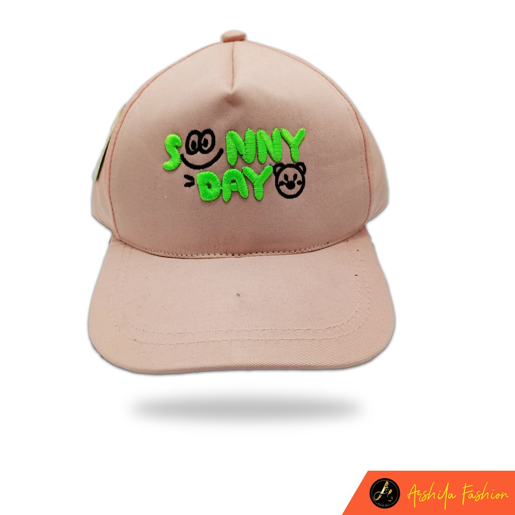 Topi Baseball Anak Bordir Sunny Day Drill Premium Usia 2-10 Tahun-Peach