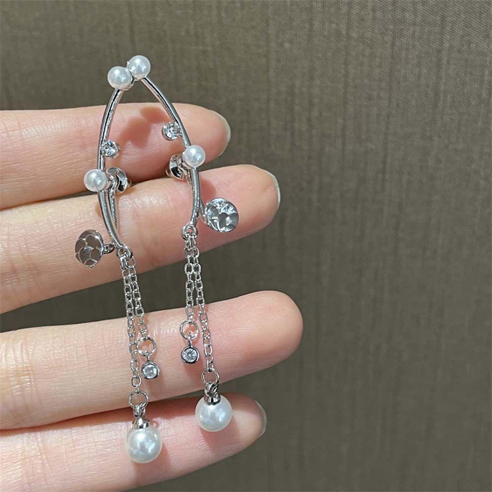 Mxbeauty Menjuntai Anting Trendi Temperamen Mutiara Liontin Berlian Imitasi Perempuan Elegan Korea Ear Stud